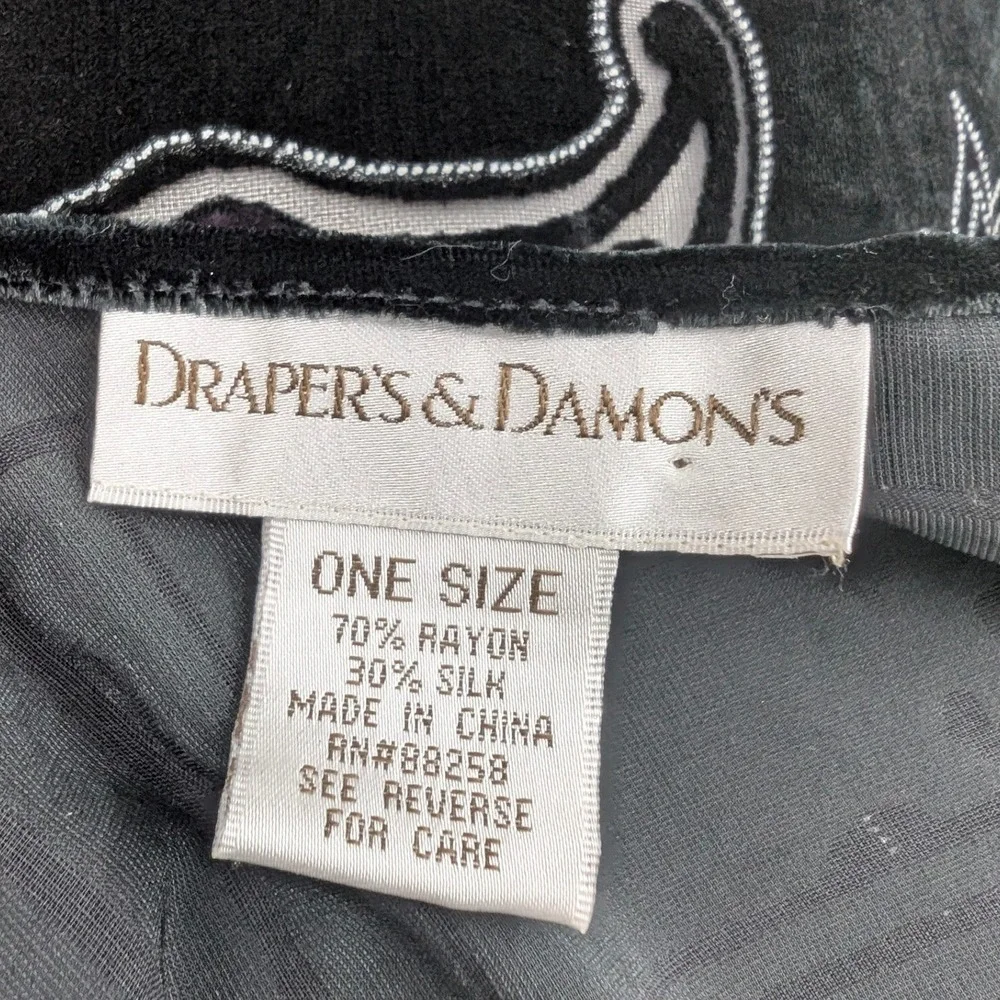 Draper's & Damon's Black Silk Rayon Velvet Paisley Scarf Shawl Fringe 71.5